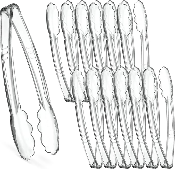 [Clear Tongs 9'' Inches] Plasticpro 9'' Serving Tongs Heavy Duty Reusable Kitchen and BBQ Clear Serving Tong for party's, Caterings, Events, Buffet, Weddings, And every Day use Pack of 12
