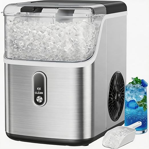 Silonn Nugget Ice Maker Countertop, Chewable Pellet Ice Machine with 33lbs Daily Produce, Pebble Ice Maker for Home Kitchen Office
