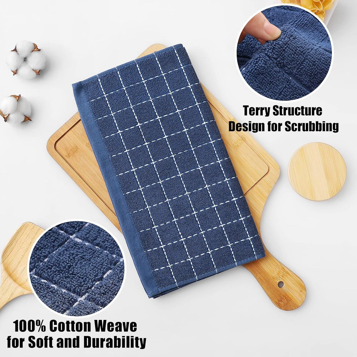 Homaxy 100% Cotton Terry Kitchen Dish Cloths, Ultra Soft and Absorbent Dish Towels for Kitchen, Suitable for Drying and Washing Dishes, 6 Pack, 12 x 12 Inches, Navy Blue