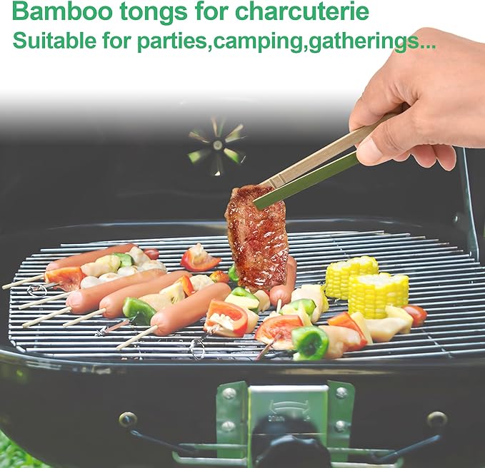 100 Pcs Mini Bamboo Tongs, 4 Inch Wooden Disposable Cooking Utensils, Charcuterie Boards Accessories, Natural Toast Tongs for Cooking and Serving Food