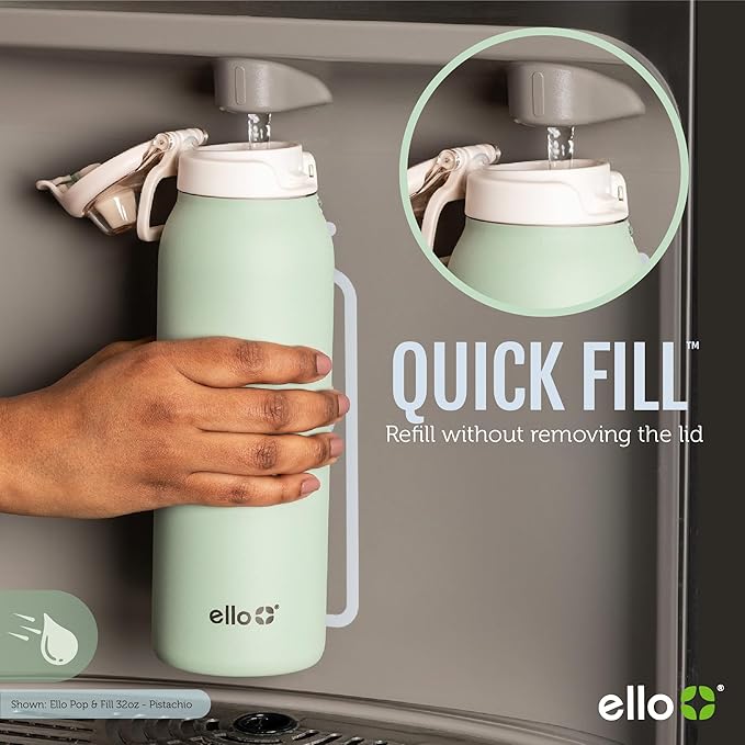 Ello Pop & Fill 22oz Stainless Steel Water Bottle with Quick Fill Technology, Double Walled and Vacuum Insulated Metal, Leak Proof Locking Lid, Sip and Chug, Reusable, BPA Free, Aurora (Pack of 6)