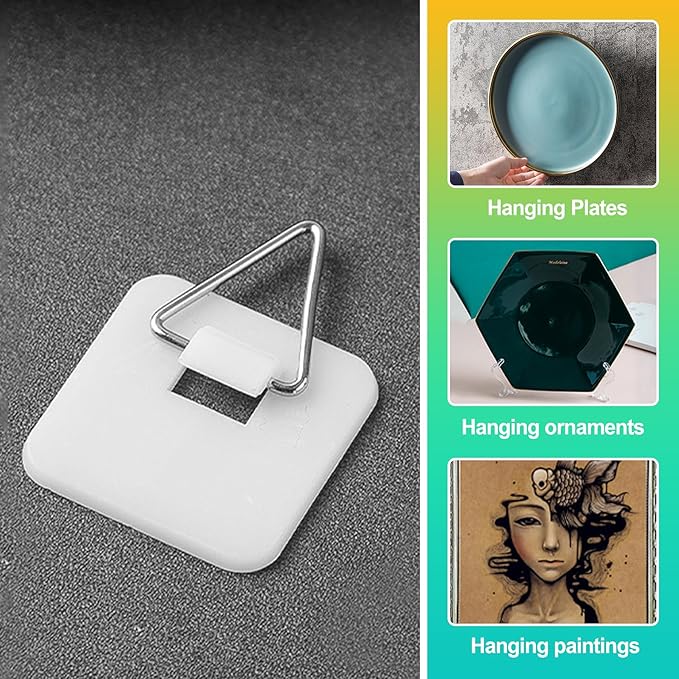 20 Pack Invisible Adhesive Plate Hangers, Vertical Wall Holders for Display, Supports 8-10 Inch Decorative Plates, Art & China, Secure Hangers for Home Décor