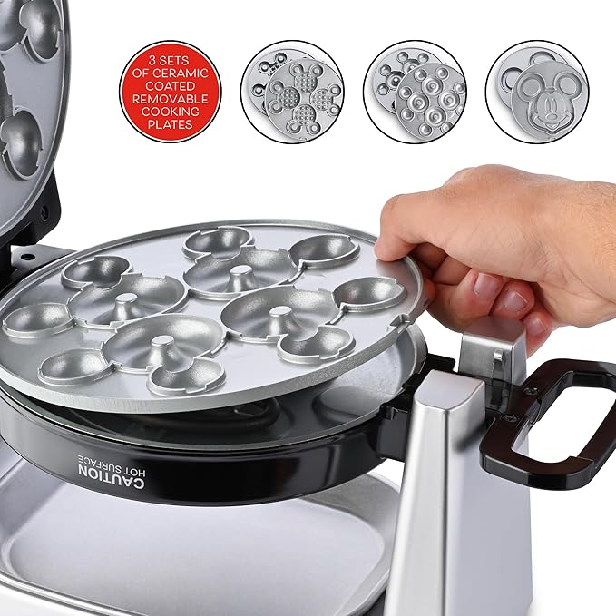 Mickey Mouse Waffle and Donut Maker with 3 Sets of Removable Nonstick Ceramic Plates