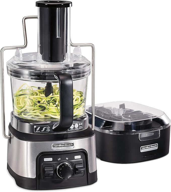 Hamilton Beach Professional Stack & Snap Food Processor & Veggie Spiralizer for Slicing, Shredding and Kneading, Extra-Large 3" Feed Chute Fits Whole Vegetables, 12 Cups, Stainless Steel (70815)