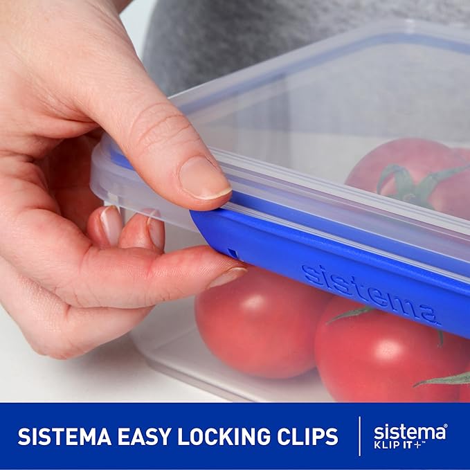 Sistema KLIP IT Food Storage Container, 7 L, Airtight & Stackable, BPA-Free, Clear with Blue Clips
