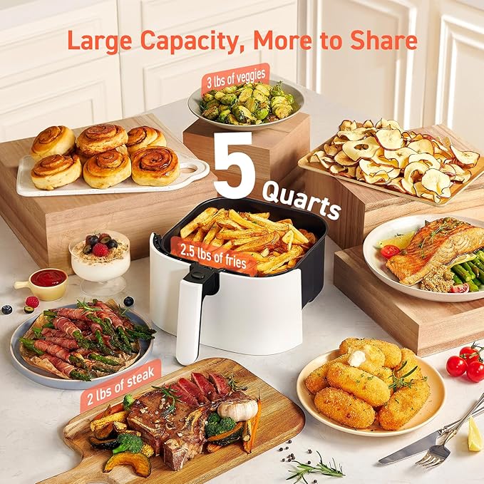 COSORI Air Fryer Pro LE 5-Qt Airfryer, With 20PCS paper liners, 10 Functions that Dry, Bake, Roast &Preheat, Shake Reminder, Up to 450℉, 85% Oil less, Compact, 130+ Recipes, Dishwasher Safe, White