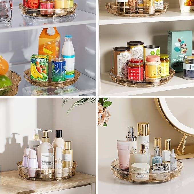 LAMU 3 Pack Lazy Susan Organizer Turntable for Cabinet, Condiment Organizer for Kitchen Pantry Organizers and Storage, Table Top, Fridge, Countertop, Spice Organization, 12'' 10.6'' 9.25'', Amber