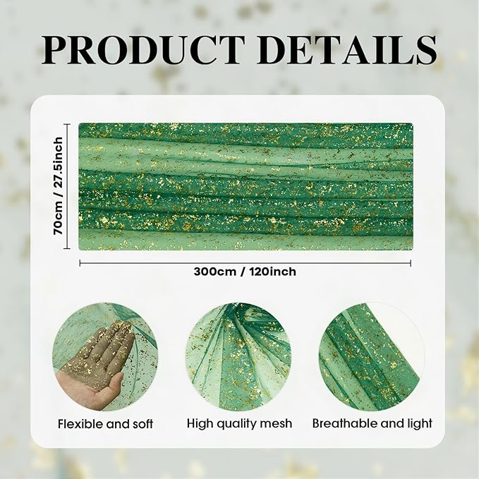 Artoid Mode Green Gold Gauze Table Runner 120 Inch 10FT, Glitter Metallic Foil Sheer Dining Wedding Anniversary Holiday Table Decor for Home Party