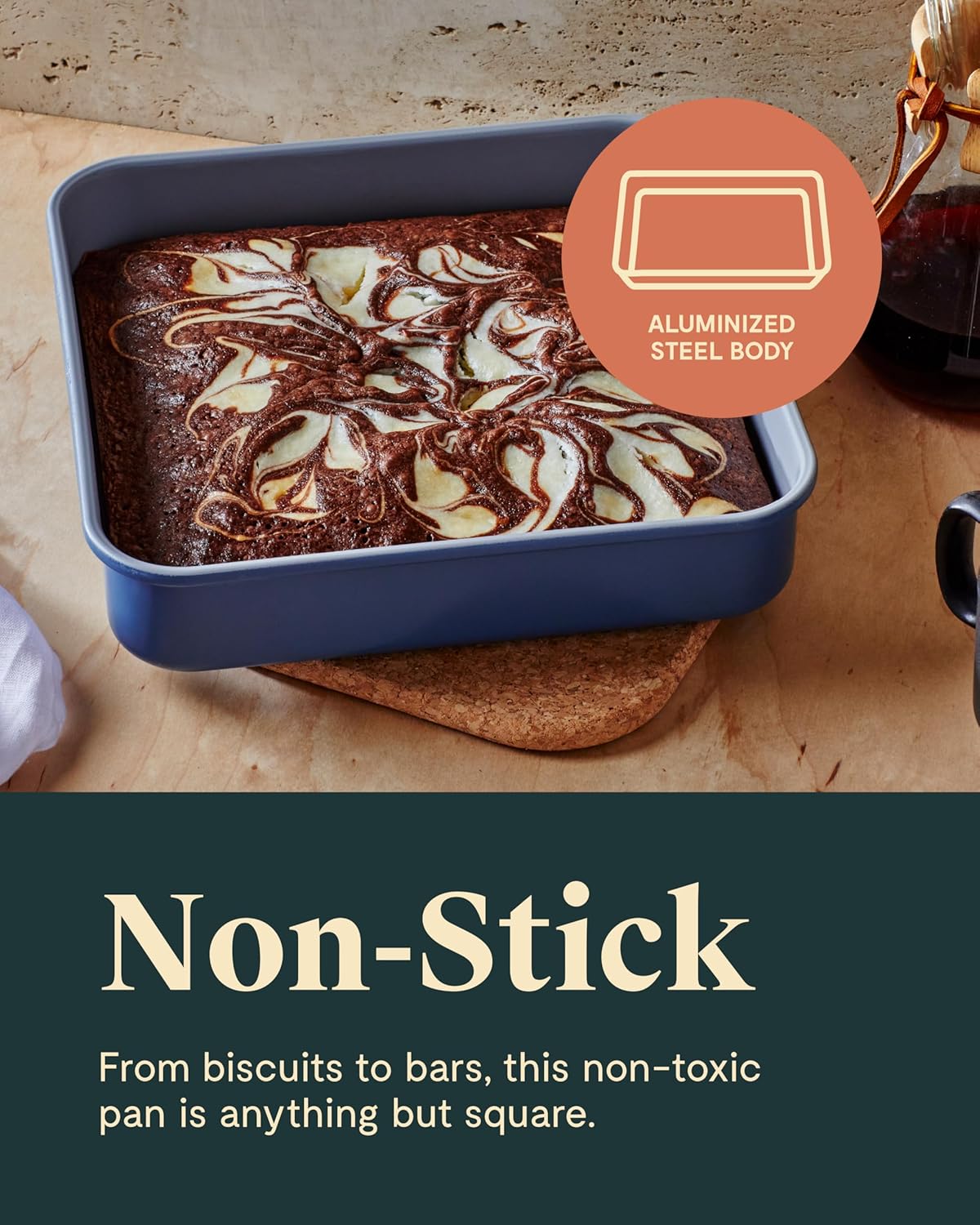 Caraway Non-Stick Ceramic 9” Square Pan - Naturally Slick Ceramic Coating - Non-Toxic, PTFE & PFOA Free - Perfect for Brownies, Lemon Bars, Cakes, & More - White