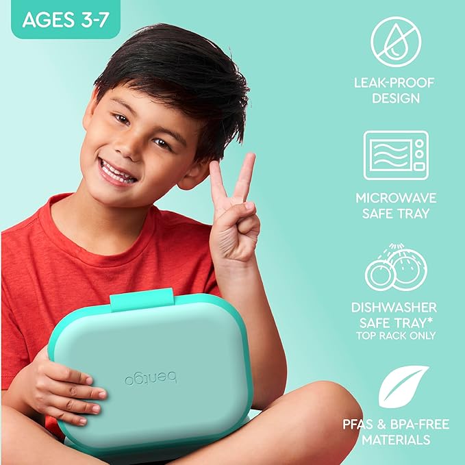 Bentgo Chill Kids Leak-Proof Lunch Box - 4-Compartment Bento Box with Built-In Ice Pack, 3.3 Cup Capacity, PFAS & BPA-Free, Microwave & Dishwasher Safe, Ideal Size for Ages 3 to 7 (Aqua)