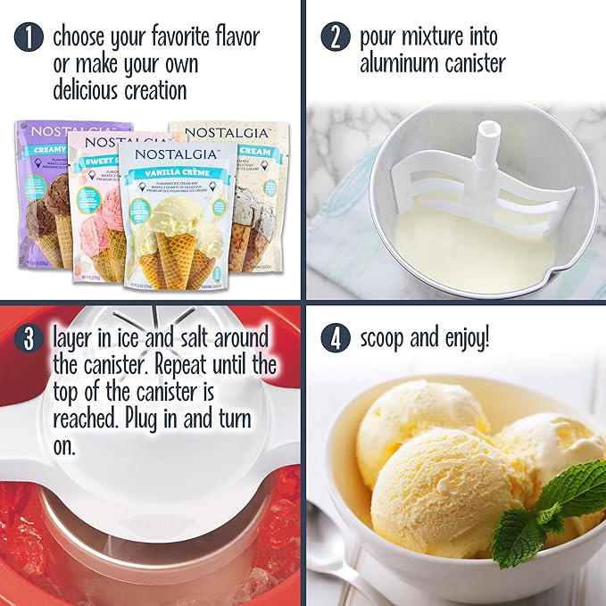 Nostalgia Electric Ice Cream Maker – Parlor Style, Old Fashioned Soft Serve Ice Cream Machine Makes Frozen Yogurt or Gelato in Minutes - Fun Kitchen Appliance – Red - 4 Quart