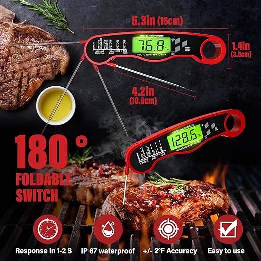 5 Pack Professional Kitchen Food Thermometer Set – Includes Instant Read Digital Meat Thermometer, Oven-Safe, Ambient Oven Monitoring, Fridge & Candy/Deep Fry for Cooking, BBQ, Baking