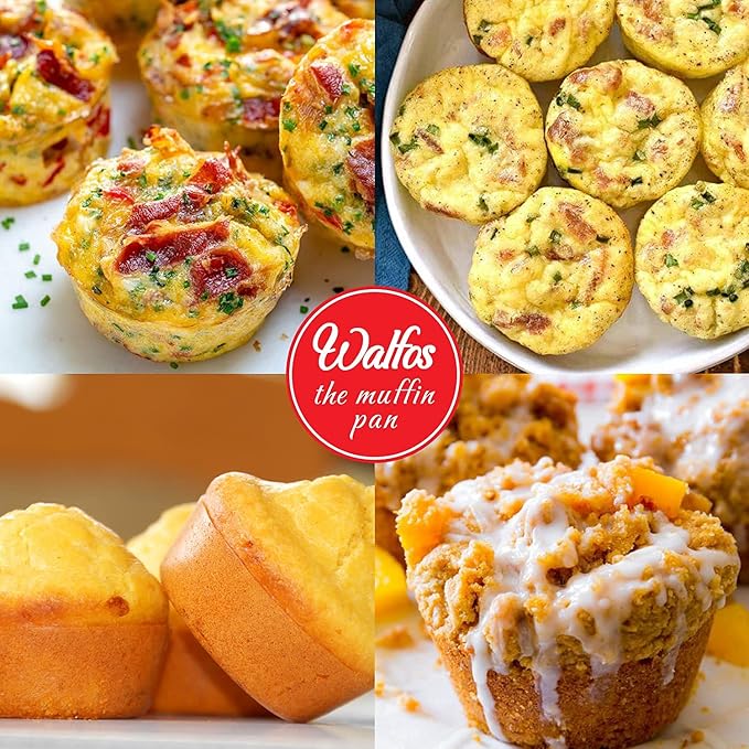 Walfos Silicone Muffin Pan Set - Regular 12 Cups Silicone Muffin Pan and Mini 24 Cups Cupcake Pan - BPA Free and Dishwasher Safe, Great for Making Muffin Cakes, Tart, Bread