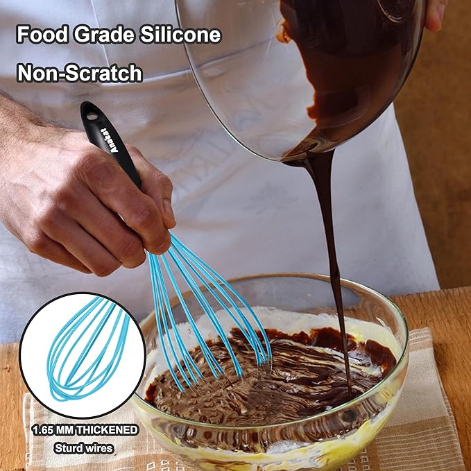 Anaeat Silicone Balloon Whisk, Perfect for Non-Stick Cookware, Milk and Egg Beater Blender, Heat Resistant Kitchen Whisks for Whisking, Cooking, Baking, Beating, Frothing & Stirring (Blue)