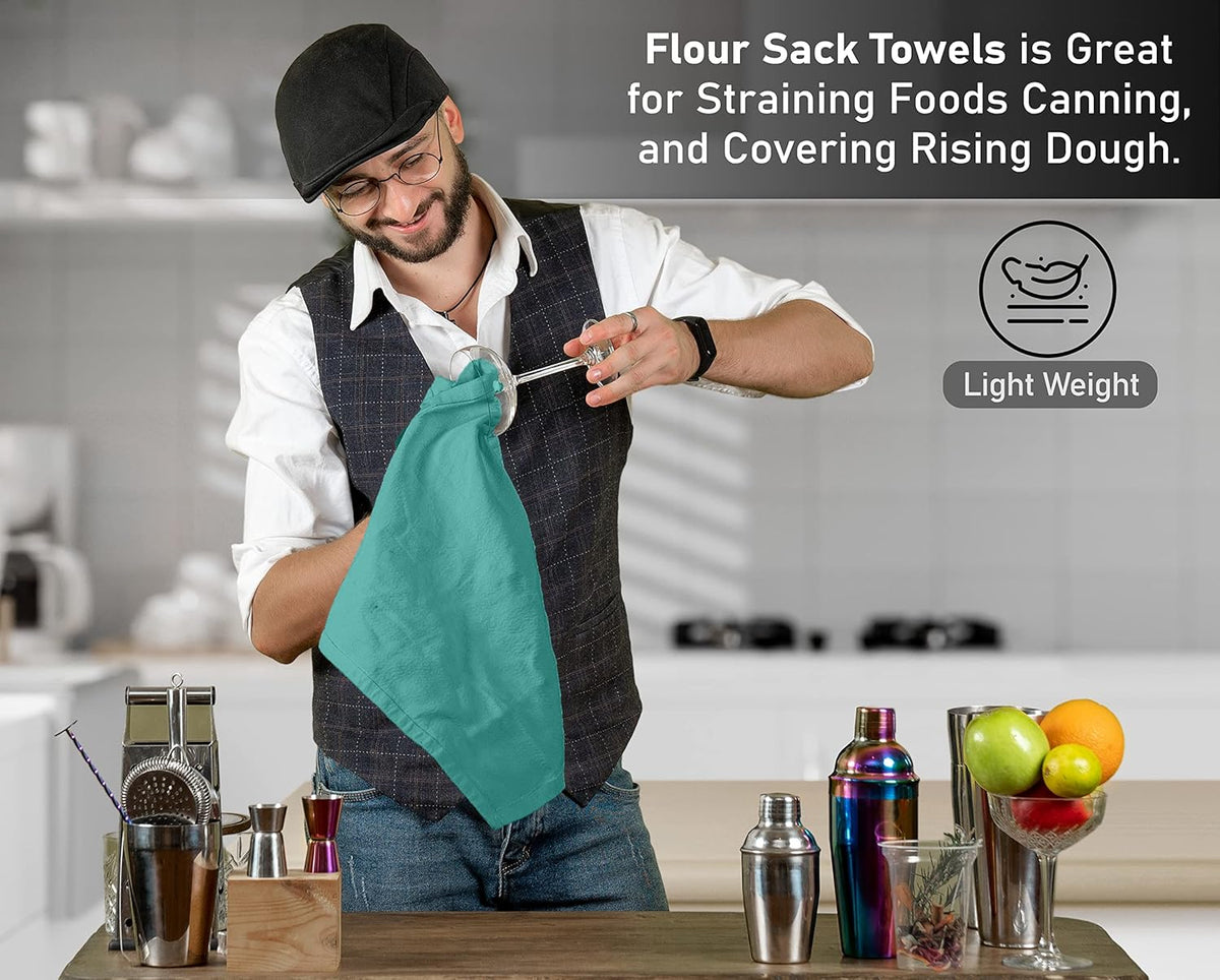 RUVANTI Flour Sack Towels 6 Pack 28x28 Inch, 100% Cotton Tea Towel, Reusable, Machine Washable, Absorbent BarTowels - Dish Cloth Perfect for Drying Dishes & Cleaning - Turquoise