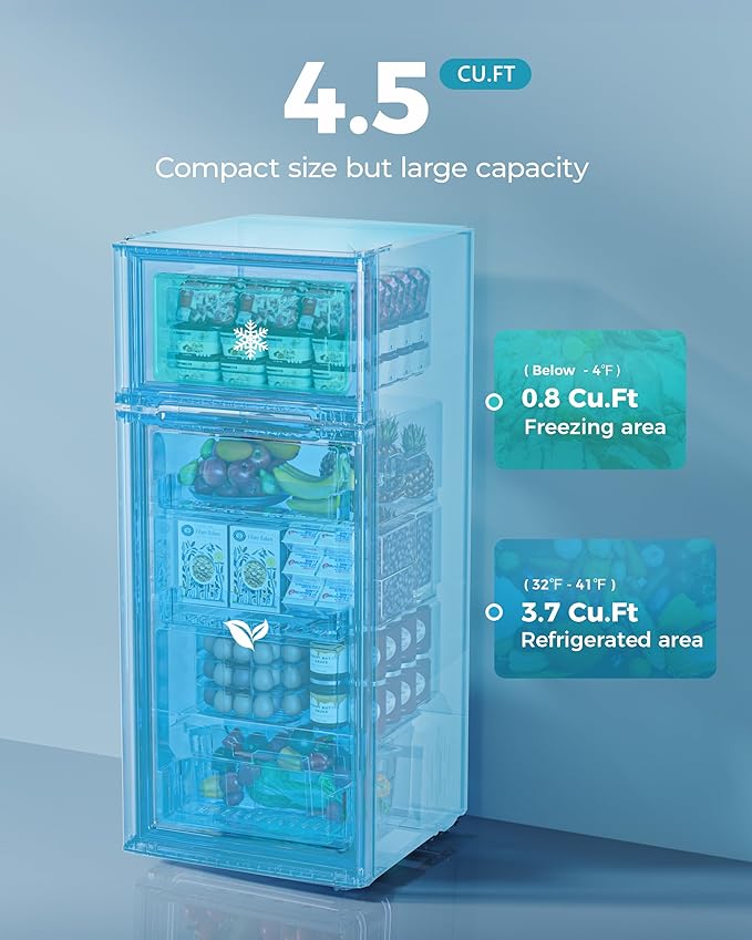 EUHOMY Mini Fridge with Freezer, 4.5 Cu.Ft Mini Refrigerator fridge, 2 door For Bedroom/Dorm/Office/Apartment - Food Storage or Cooling drinks, Silver