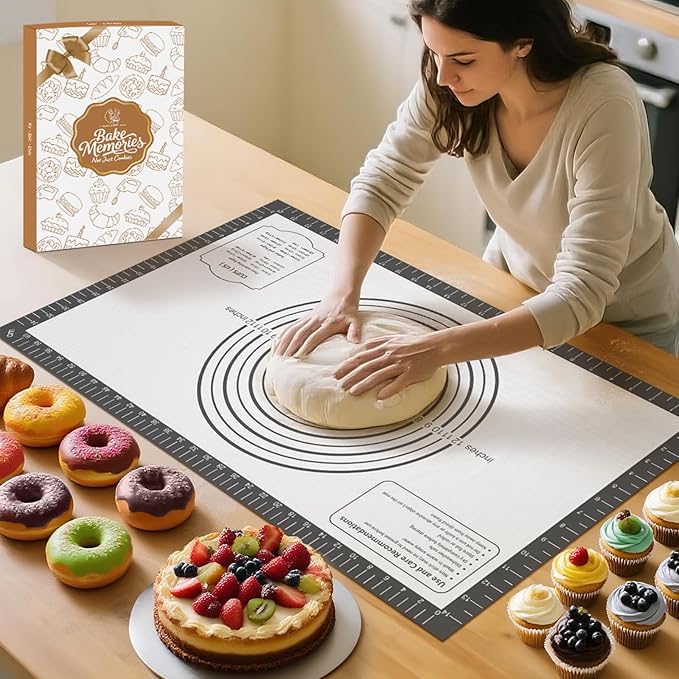 Silicone Baking Mat with Measurement, Non Stick Siliocne Pastrty Mat for Dough Rolling, Making Cookies, Macarons, Bread, Cake and Candy Reusable Fondant Mat Baking Supplies