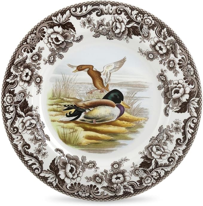 Spode Woodland Mallard Wildlife 10.5" Dinner Plate - Fine Earthenware, Dishwasher & Microwave Safe, Warm Oven to 225°F, Rustic Holiday Dining & Collectible Serving Plate - Made in England