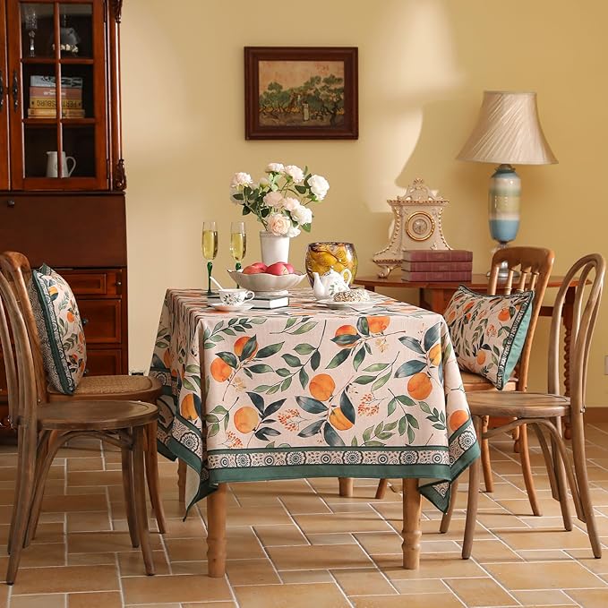 patdrea Designer Small Table Cloth for Square Table,Farmhouse Linen Oranges and Leaves Tablecloth,Fall Dacorative Cover for Kitchen Dining Christmas,Tea Party,Thanksgiving,55"x55"-Palladin a