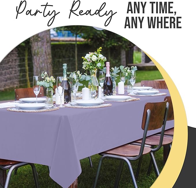 Exquisite 66% Thicker Premium Plastic Table Cloth Rectangle Table Cover 0.5 Mil 6 Pack Lavender Table Cloth 54 Inch x 108 Inch Disposable Tablecloth Won't Tear Easily Like Cheap Thin Brands