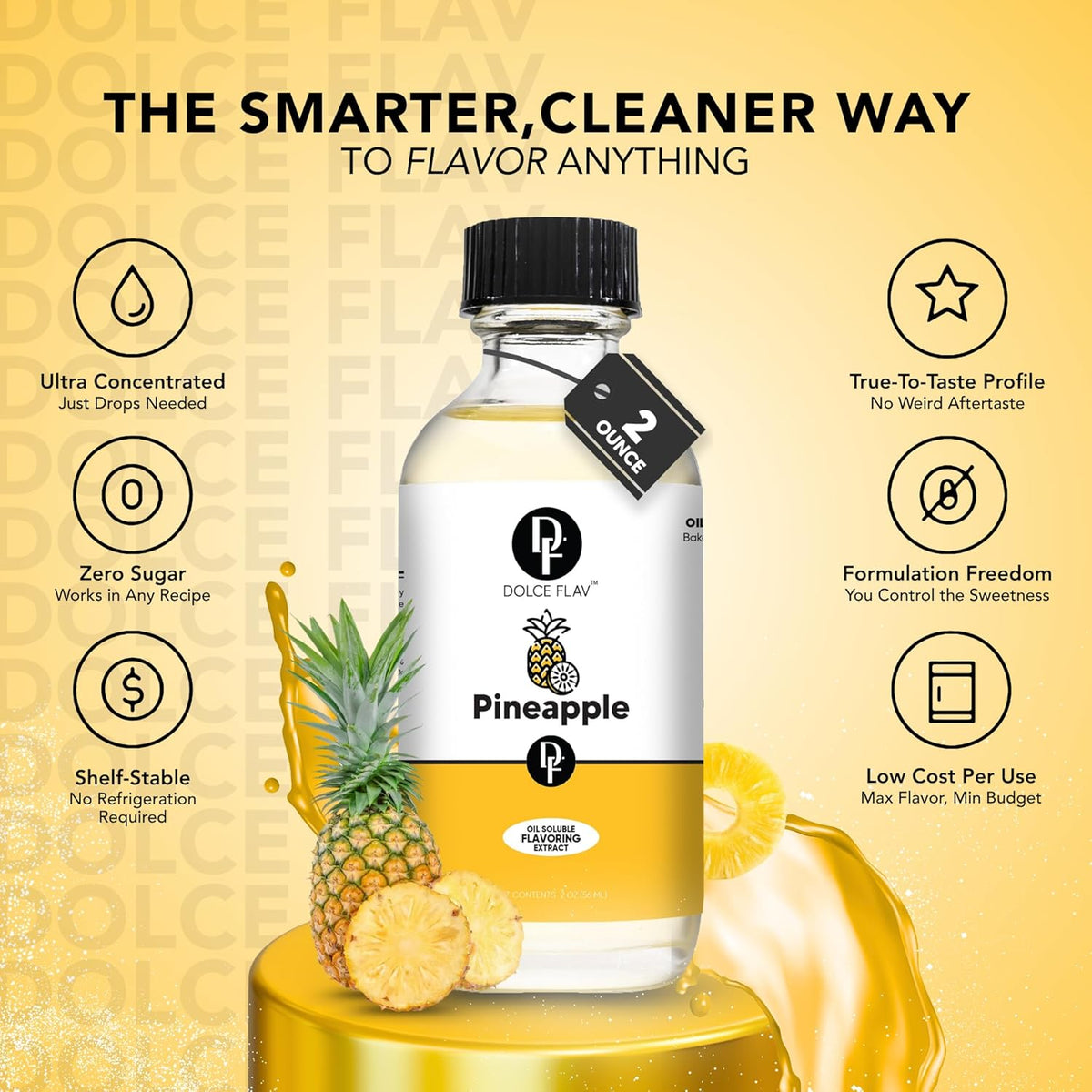 Dolce Flav Pineapple Extract – 8 Ounce Oil-Soluble Kosher Kosher, Sugar-Free, Concentrated Tropical Flavor for Candy, Chocolates & Desserts, Includes Measured Dropper