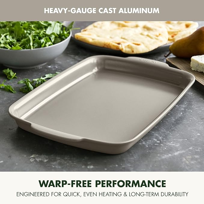 GreenPan Premiere Ovenware Healthy Ceramic Nonstick 13" x 9" Quarter Sheet Baking Pan, PFAS-Free, Warp-Free Bakeware, Durable Quick Heating, Oven & Broiler Safe to 600F, Dishwasher Safe, Taupe