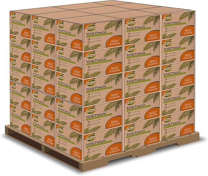 Raj Palm Leaf Plates Bulk [50-Pack] 10" & 7" Square Plates (100 CASES - 5000 PACK) like Bamboo plates Disposable, Strong, Decorative Compostable Tableware for weddings, Lunch, Dinners