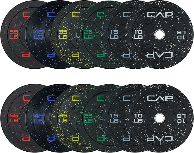 CAP Barbell 2-Inch Olympic Bumper Plate Weight Set with 6 Post Rack | 100-370 lbs | Multiple Options