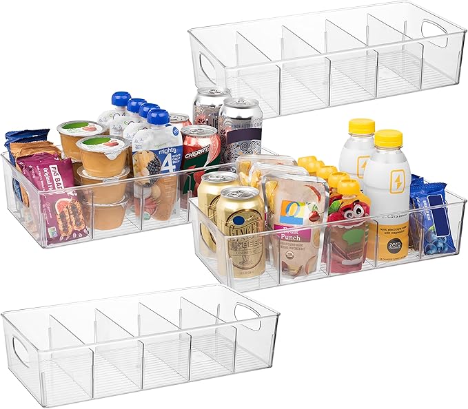 ClearSpace Plastic Pantry Organization and Storage Bins with Removable Dividers – Perfect Kitchen Organization or Kitchen Storage – Refrigerator Organizer Bins, Cabinet Organizers (4 Pack XL)