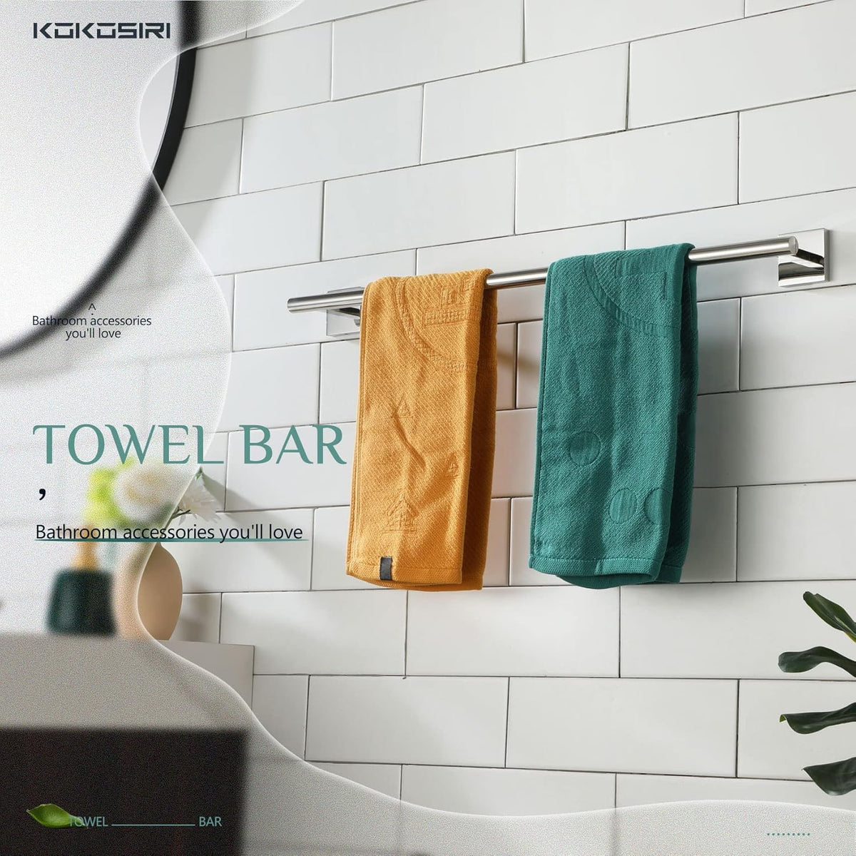 KOKOSIRI Bath Towel Bar Bathroom Towel Holder for Toilet Kitchen 24 Inch Necklace Holder Chrome Stainless Steel B4005CH-L24