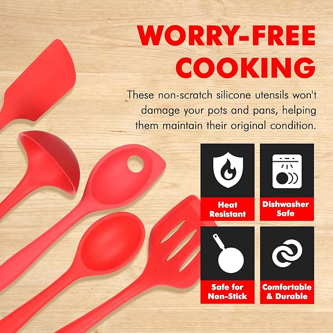 Chef Craft 5 Piece Red Premium Silicone Kitchen Tool Set (42071)