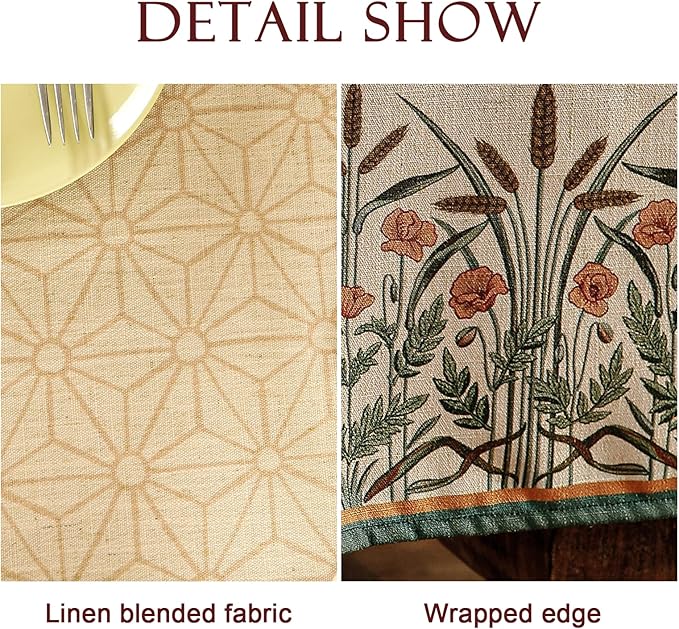 patdrea Designer Linen Vintage Table Cloth for Rectangle Table,Light Brown Durable French Floral Tablecloth,Decor Cover for Kitchen Dining,Christmas,Thanksgiving,Tea Party,55"x87"-Cudillero