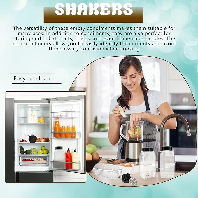 32 Pack 16 oz Plastic Spice Jars with Cap Clear Empty Square Spice Bottle with Shaker Lids Large Empty Seasoning Containers for Storing Spice Salt Seasoning