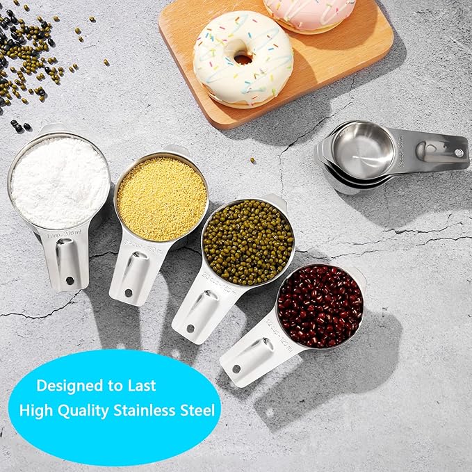 AIKEXIN 20-Piece Measuring Cups and Spoons Set, Nesting Stainless Steel Measuring Cups Spoons with Plastic Measuring Cup for Dry and Liquid Ingredients, Kitchen Cooking & Baking Gadgets