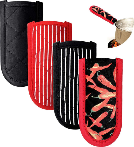 Patelai 4 Pcs Cast Iron Skillet Handle Covers Heat Resistant Pot Handle Covers Non Slip Cotton Pot Sleeves Holder Mitts Machine Washable for Kitchen Baking Cooking Cookwares(Striped Style)