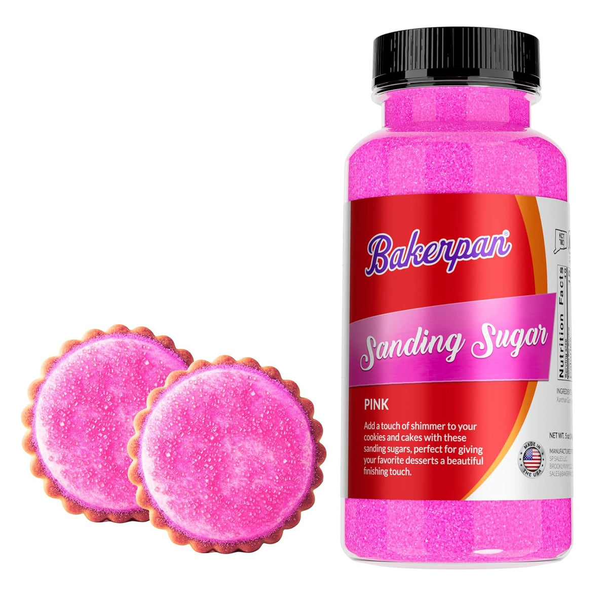 Bakerpan Pink Sanding Sugar for Baking & Cookie Decorating - 5 Ounce Edible Pink Sugar Sprinkles for Cookies, Cakes, Cocktails (Made In USA)