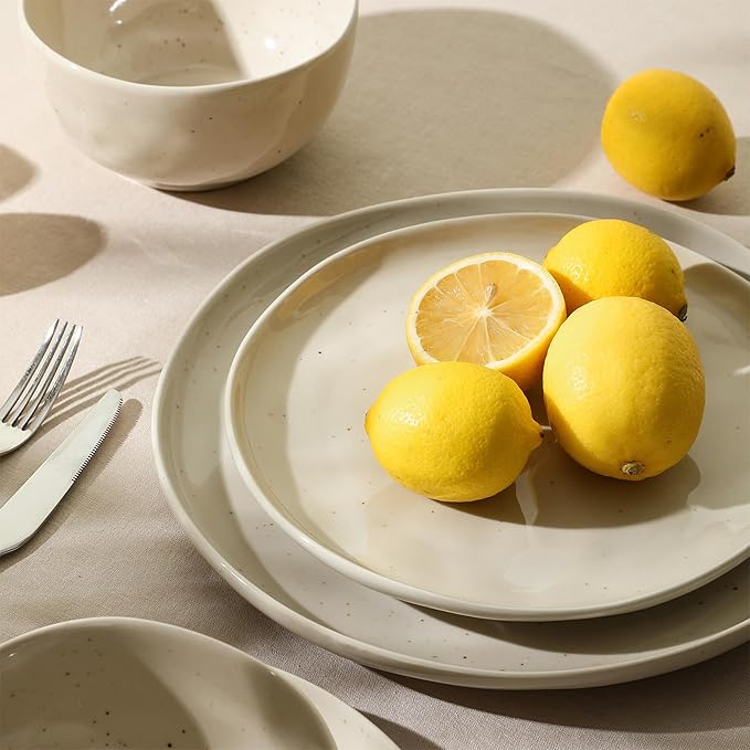Stone Lain Mirella 4-Piece Dinner Plate Set Stoneware, Dishwasher and Microwave Safe, Beige