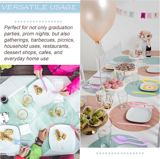 300 Pieces Pastel Plastic Silverware Heavy Duty Plastic Cutlery Set Heavyweight Disposable Utensils Includes Spoons Forks Knives for Birthday Wedding Dinner, Macaron Colors