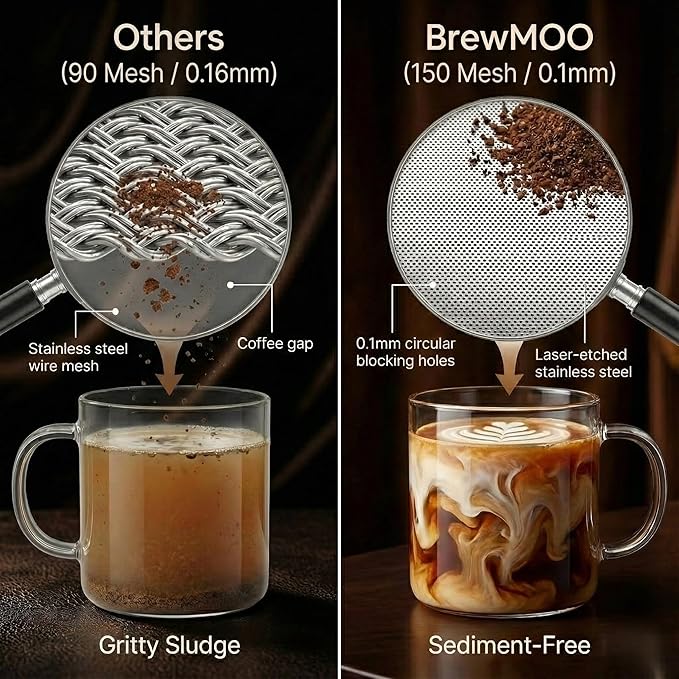 BrewMOO- Airtight Cold Brew Coffee Maker Pitcher, 1.0L/34Oz Thick Glass Carafe with Filter, Comfort Sturdy Handle & Wide Spout, Non-Slip Base | Iced Tea Maker (Black)