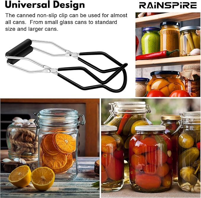 Rainspire Canning Jar Lifter, Canning Tongs Jar Lifter, Canning Tools, Canning Supplies for Home Kitchen, Stainless Steel, Black
