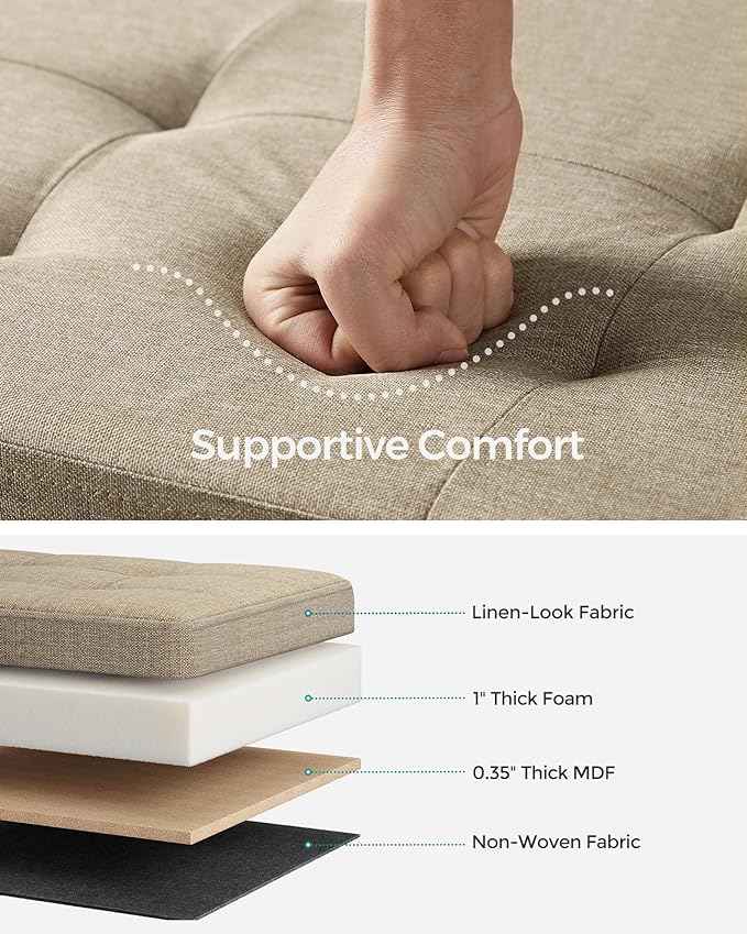 SONGMICS Mazie Collection - 30 Inches Folding Storage Ottoman Bench, Ottoman Foot Rest, End of Bed Bench, Storage Chest, Load 660 lb, for Living Room, Bedroom, Entryway, Camel Brown ULSF047R01