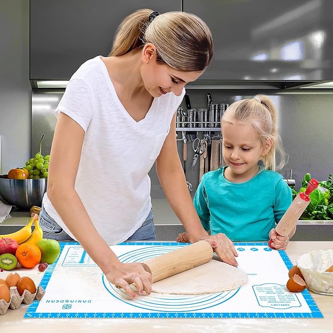Silicone Pastry Mat,28" x 20" Nonstick Large Durable Silicone Sheet Mat with Measurement Non-slip Dough Rolling Mat for Pie Crust, Pizza, Cookies