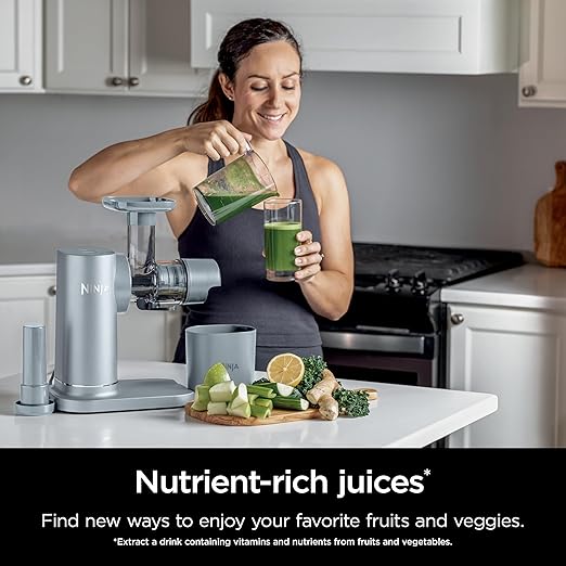 Ninja NeverClog Cold Press Juicer, Powerful Slow Juicer with Total Pulp Control, Countertop, Electric, 2 Pulp Functions, Dishwasher Safe, 2nd Generation, Steam Gray, JC151SL