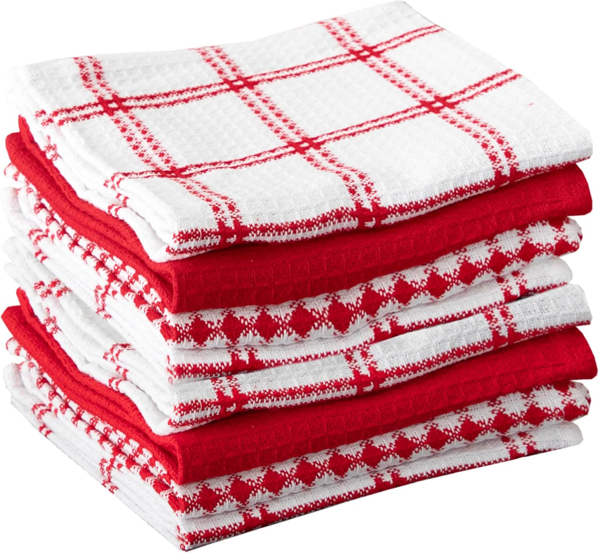 T-fal Premium Waffle Dish Cloths: Highly Absorbent, Super Soft Long Lasting - 100% Cotton, 12"x13" Towel for Cleaning & Drying, (8-Pack), Red