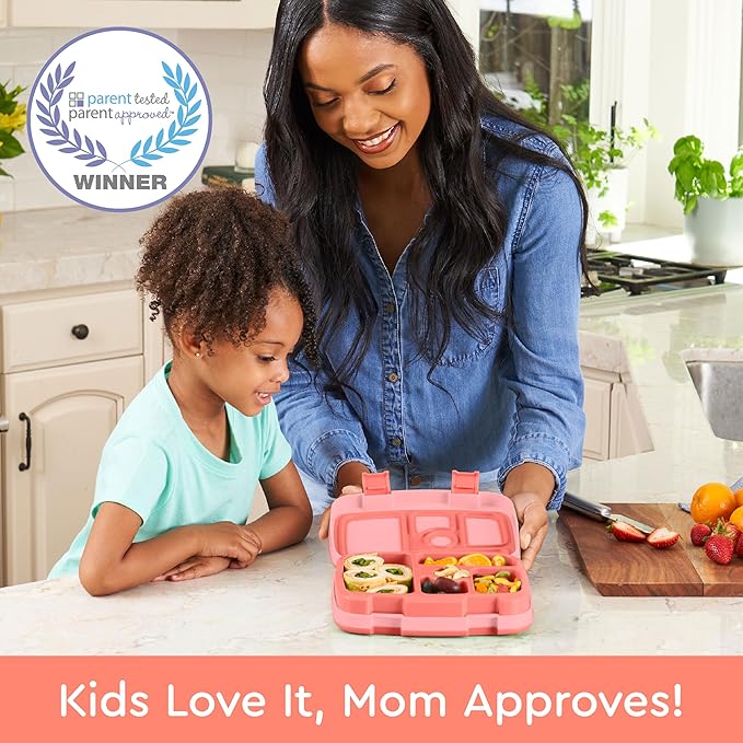 Bentgo Kids Bento-Style 5-Compartment Leak-Proof Lunch Box - Ideal Portion Sizes for Ages 3 to 7 - Durable, Drop-Proof, Dishwasher Safe, PFAS & BPA-Free & Made with Food-Safe Materials (Coral)