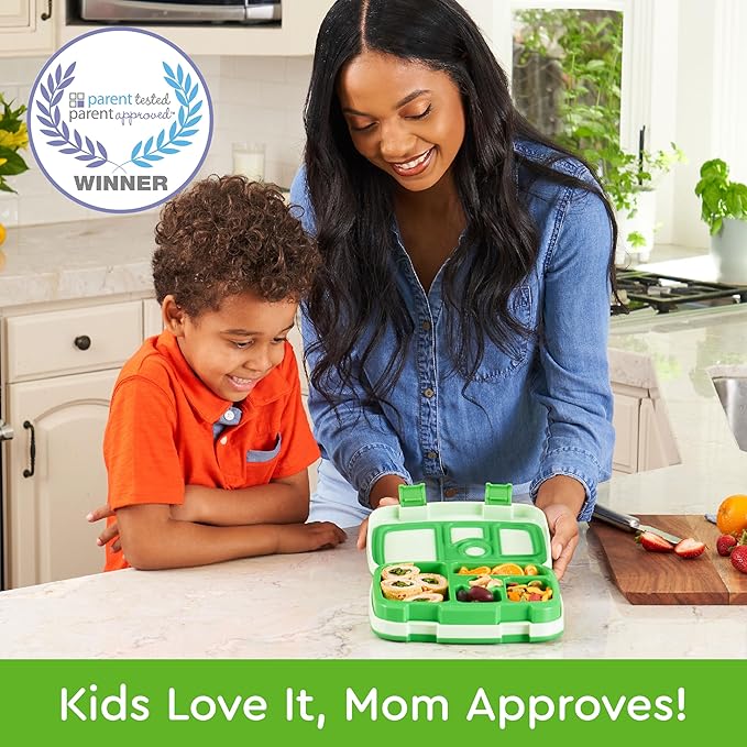 Bentgo Kids Bento-Style 5-Compartment Leak-Proof Lunch Box - Ideal Portion Sizes for Ages 3 to 7 - Durable, Drop-Proof, Dishwasher Safe, PFAS & BPA-Free & Made with Food-Safe Materials (Green)