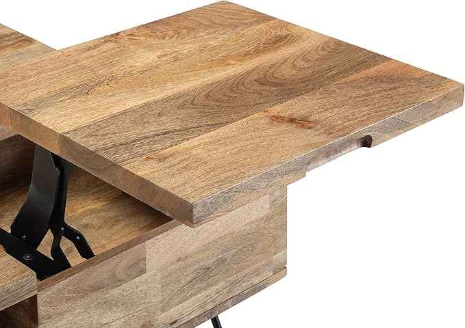 SIMPLIHOME Hunter Lift Top Coffee Table - 32 inch Wide Solid Mango Wood and Metal Industrial Square Cocktail Table in Natural, Living Room Table with Dual Lift Tops, Hidden Storage and Hairpin Legs