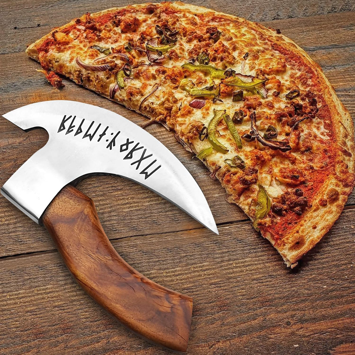 Viking Multipurpose Pizza Axe with Sheath - Rosewood Handle & Heavy Duty Axe Head - Cuts Pizza, Meat & Vegetables