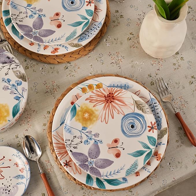 Bico Blossom Symphony Dinner Plates Set of 4, 11 Inch Large Ceramic Plates for Pasta, Steak, Stylish Serving Dishes, Microwave and Dishwasher Safe, Gift for Housewarming and Thanksgiving