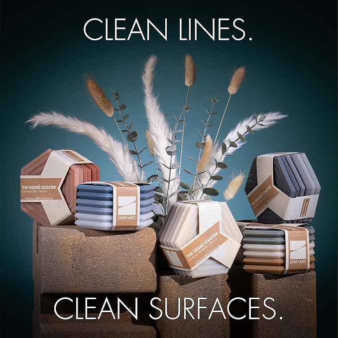 LINE+ARC Extra Thick Silicone Coasters (As Seen in NYTimes WireCutter) Waterproof Anti-Stain Heat-Safe Dishwasher-Safe Degrē Coasters (Set of 6, Winter Salad) Outdoor Rubber Mid-Century Modern